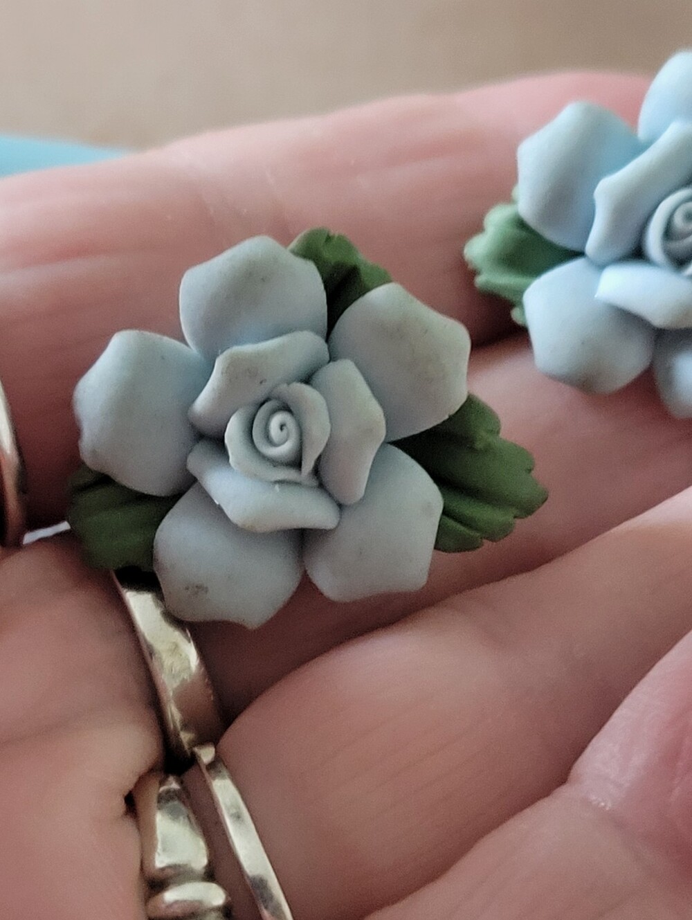 Blue Floral Clay Stud Earrings - Unbranded